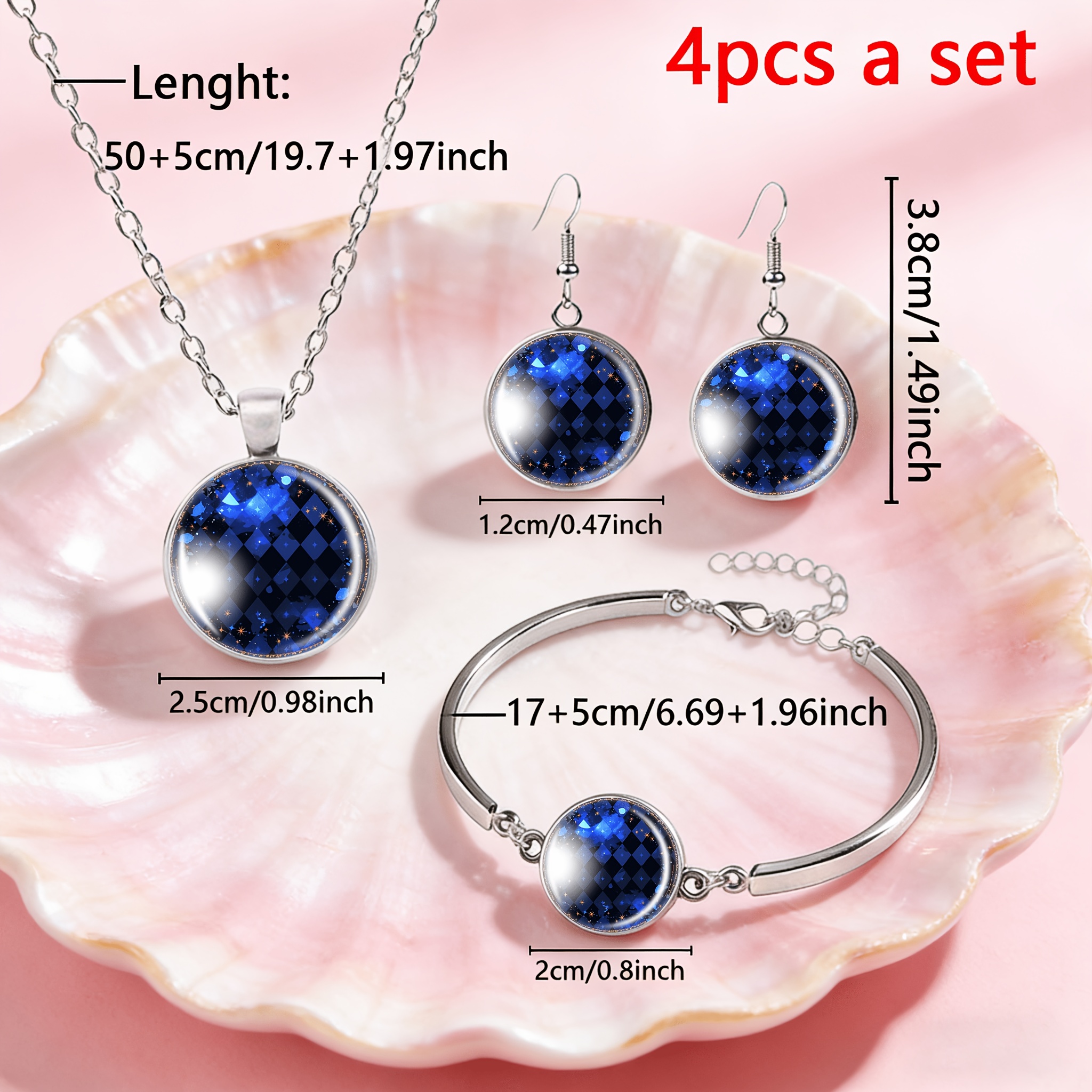 4pcs Starry Sky Pattern Jewelry Set with Necklace and Earrings